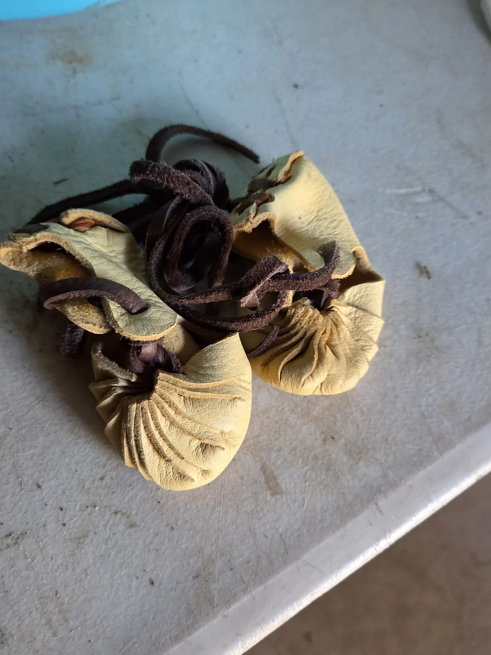 Kids Soft Leather Moccasin Shoes in Yellow with Brown Laces